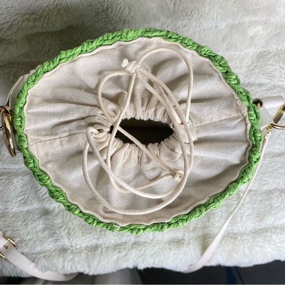 Anthropologie Raffia Green Woven Bucket Bag with Lemon Fruit Embroidery - Picture 11 of 16